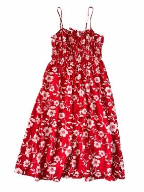 Hesperus Red Floral Smocked Midi Maxi Dress XL Spaghetti Strap Sundress